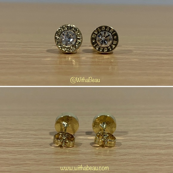 Circular Diamond Stud Earrings with Gold Tone Rims - Marilyn - Picture 3 of 3